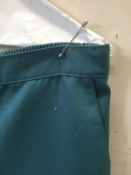 ALFRED DUNNER, Teal Blue, Polyester, Solid, Twill Weave, Elastic Waist in Back, 1" Wide Waistband in Front, Straight Leg, 2 Side Pockets, Creased Leg