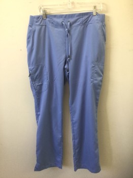 GREY'S ANATOMY, French Blue, Polyester, Rayon, Solid, Drawstring Waist with Stretchy Jersey Panel in Back/Sides, 6 Pockets Total Including 2 Zip Pockets at Hips