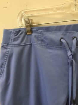 GREY'S ANATOMY, French Blue, Polyester, Rayon, Solid, Drawstring Waist with Stretchy Jersey Panel in Back/Sides, 6 Pockets Total Including 2 Zip Pockets at Hips