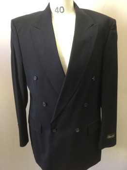 Mens, Suit, Jacket, FIOR AVANTI, Navy Blue, Wool, Solid, 42 XL, JACKET Double Breasted, Peaked Lapel, Pocket Flap,