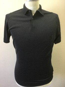 JOHN SMEDLEY, Charcoal Gray, Wool, Solid, Short Sleeves, Fine Knit