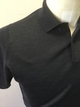 JOHN SMEDLEY, Charcoal Gray, Wool, Solid, Short Sleeves, Fine Knit