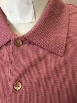 THE ROW, Dusty Rose Pink, Cotton, Solid, Pique, Short Sleeves, 4 Buttons, Collar Attached, High End/Luxury Item