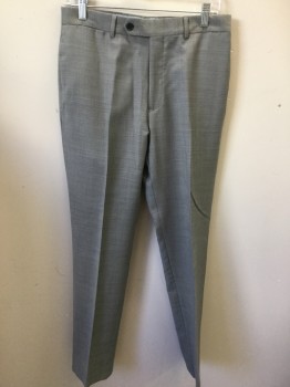TOMMY HILFIGER, Lt Gray, Wool, Solid, Flat Front, Button Tab, 4 Pockets + Watch Pocket, Zip Fly, Belt Loops