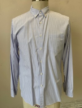 J.CREW, Lt Blue, White, Cotton, Stripes - Vertical , Long Sleeve Button Front, Collar Attached, Button Down Collar, 1 Patch Pocket