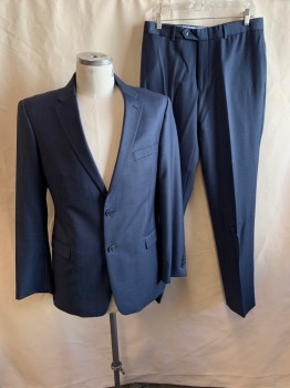 TOMMY HILFIGER, Blue, Wool, Solid, SUIT JACKET, Single Breasted, 2 Buttons, Notched Lapel, 3 Pockets, 4 Button Cuffs, 2 Back Vents