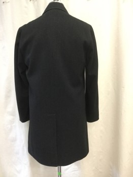 Mens, Coat, Overcoat, BOSS, Charcoal Gray, Black, Wool, Nylon, 40R, Notched Lapel, 3 Button Front, 2 Pockets on Wool Side, 2 Pockets on Nylon Side, Back Vent.
Barcode in Right Pocket on Nylon Side