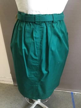 ELISABETH, Dk Green, Cotton, Solid, Elastic Waist, 2 Pockets, Double Pleated, with Green & Brown Web Belt,