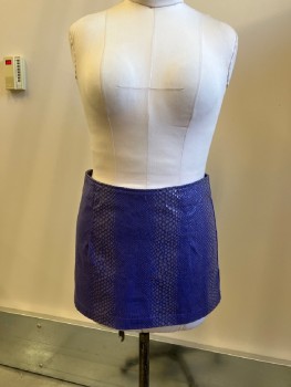 Womens, Skirt, Mini, GUESS, Purple, Cotton, Spandex, Reptile/Snakeskin, 28, No Waistband, Invisible Zip Back, Shiny Embossed Pattern
