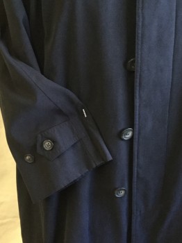 Mens, Coat, Trenchcoat, FOX 42, Black, Polyester, Viscose, Solid, 50, Long Coat, Collar Attached, Single Breasted, Hidden Button Front, Raglan Long Sleeves with Short Strap & 2 Buttons, 2 Pockets, 1 Kick Pleat Center Back Hem 1 S Short Strap & 1 Button (MISSING DETACHABLE LINER)