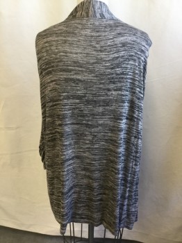 LAURA SCOTT, Charcoal Gray, Heather Gray, Tan Brown, Acrylic, Heathered, Charcoal/heather Gray/tan Variegated, 2.25" Seams Open Front, 3/4 Sleeves with Short Belt