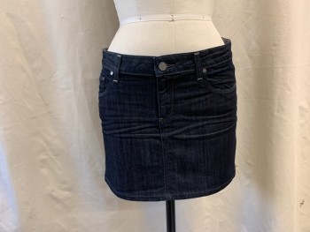 Womens, Skirt, Mini, PAIGE, Dk Blue, Cotton, Polyester, Solid, 30, Jean Skirt, Zip Fly, 5 Pockets, Belt Loops