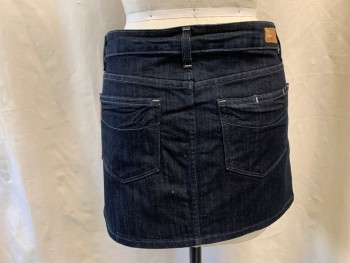 Womens, Skirt, Mini, PAIGE, Dk Blue, Cotton, Polyester, Solid, 30, Jean Skirt, Zip Fly, 5 Pockets, Belt Loops