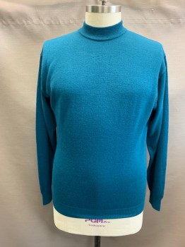Mens, Pullover Sweater, MARQUIS, Teal Green, Acrylic, Solid, XL, Ribbed Knit Mock Neck, Long Sleeves, Ribbed Knit Cuff/Waistband