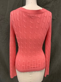 INC, Bubble Gum Pink, Silk, Cotton, Solid, Cable knit, Ribbed Knit V-neck, Long Sleeves, Ribbed Knit Waistband/Cuff