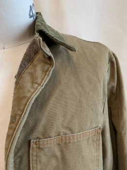 Mens, Casual Jacket, POINTER, Dk Khaki Brn, Olive Green, Cotton, Acrylic, Solid, L, Collar Attached, Button Front, 4 Pockets, Button Cuffs