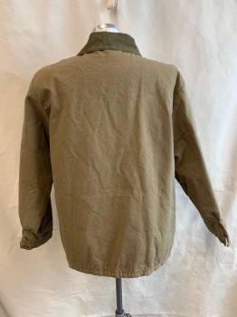 Mens, Casual Jacket, POINTER, Dk Khaki Brn, Olive Green, Cotton, Acrylic, Solid, L, Collar Attached, Button Front, 4 Pockets, Button Cuffs