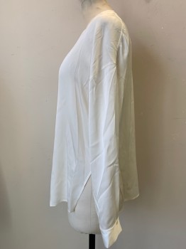 Womens, Blouse, VINCE, Ivory White, Silk, Solid, 4, Long Sleeves Button Cuffs, Pullover, V-neck,