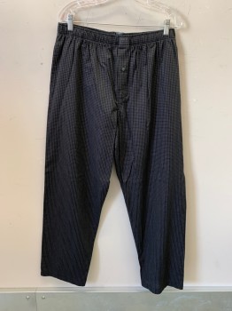 Mens, Sleepwear PJ Bottom, POLO RALPH LAUREN, Black, White, Cotton, Grid , L, PJ Pants, Elastic Waist, 1 Button at Fly Opening, 2 Side Pockets, Goes with Matching Robe (CF017058)