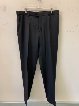 Mens, Suit, Pants, MIKA RATA, Black, Wool, Solid, 38/36, F.F, Side Pockets, Zip Front, Belt Loops