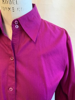 Womens, Blouse, ANN TAYLOR, Magenta Purple, Cotton, Solid, B34/36, M, Button Front, Collar Attached, Long Sleeves, French Cuff with Holes for Cufflinks
