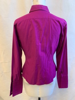 ANN TAYLOR, Magenta Purple, Cotton, Solid, Button Front, Collar Attached, Long Sleeves, French Cuff with Holes for Cufflinks