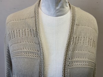 Womens, Cardigan Sweater, ARTESIA, Lt Beige, Acrylic, Solid, XXL, No Closures, Lace-Knit, Long Sleeves,