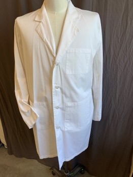 LANDAU, White, Polyester, Cotton, Solid, Men, Notched Lapel, 4  Button Front, 3 Pockets, Long Sleeves, Waistband At Back Waist With Pleats