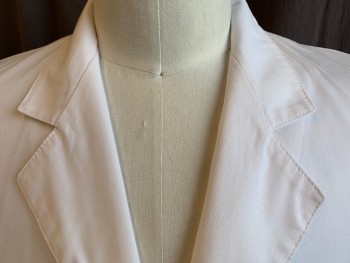 LANDAU, White, Polyester, Cotton, Solid, Men, Notched Lapel, 4  Button Front, 3 Pockets, Long Sleeves, Waistband At Back Waist With Pleats