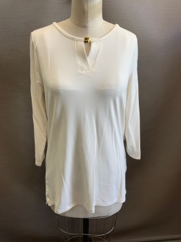 Womens, Top, LIZ CLAIBORNE, Beige, Rayon, Spandex, S, Pullover, Scoop Neck, Key Hole With Gold Detail At Top, L/S