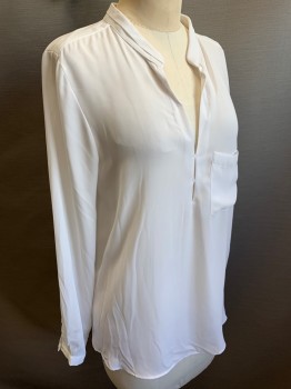 Womens, Top, ZARA, White, Polyester, Solid, M, Long Sleeves, V-neck, Collar Band, 1 Pocket, Pullover,