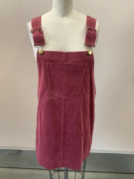 FOREVER 21, Raspberry Pink, Cotton, Elastane, Pinafore/Overall Dress, 1 Chest Pocket, Button Sides, Gold Buttons