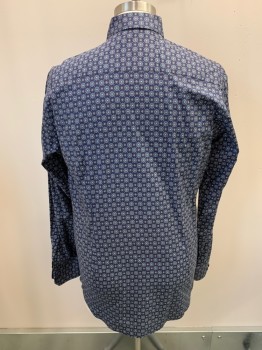 Mens, Casual Shirt, ETON, Blue, Multi-color, Cotton, Geometric, Medallion Pattern, L, L/S, Button Front, Button Down Collar