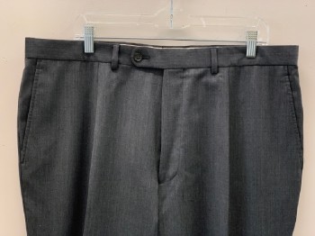 SAVILLE ROW, Dk Gray, Gray, Wool, Heathered, Pleated Front, Side And Back Pockets, Zip Front, Belt Loops