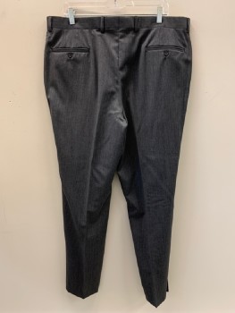 SAVILLE ROW, Dk Gray, Gray, Wool, Heathered, Pleated Front, Side And Back Pockets, Zip Front, Belt Loops