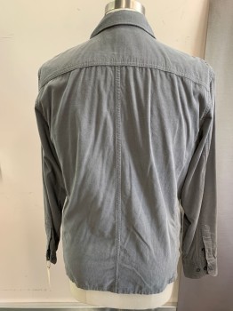 STRUCTURE, Gray, Cotton, Solid, Pinwale Corduroy, L/S, Concealed Button Front, Stitched Down Epaulets 2 Button Flap Pocket, 2 Side Hip Pockets