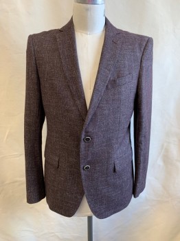 Mens, Sportcoat/Blazer, JOHN VARVATOS , Brown, White, Wool, 2 Color Weave, 42R, Notched Lapel, Single Breasted, Button Front, 2 Buttons, 3 Pockets