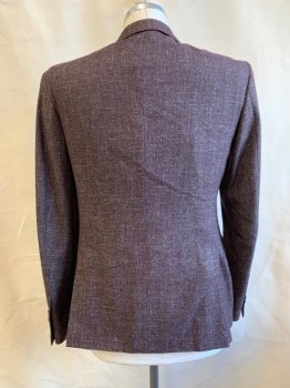 Mens, Sportcoat/Blazer, JOHN VARVATOS , Brown, White, Wool, 2 Color Weave, 42R, Notched Lapel, Single Breasted, Button Front, 2 Buttons, 3 Pockets