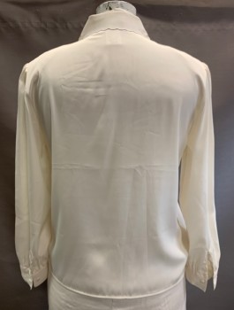 ROBERTO PAULINI, Off White, Polyester, Solid, L/S, Button Front, Collar Attached, Embroiderred Flower Detail