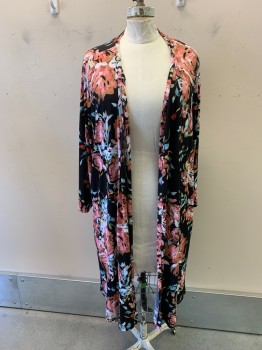 Womens, Cardigan Sweater, TORRID, Pink, Black, Polyester, Spandex, Floral, 5X, Open Front, Light Blue, Green, Red Floral Details