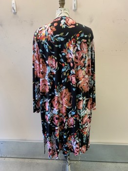 Womens, Sweater, TORRID, Pink, Black, Polyester, Spandex, Floral, 5X, Open Front, Light Blue, Green, Red Floral Details