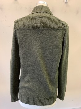 Mens, Pullover Sweater, St. Johns Bay, Dk Green, Cotton, Solid, M , L/S, V Neck, Collar Attached,