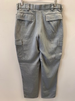 MTO, Lt Gray, Synthetic, Solid, Textured Fabric, Cargo Pants, Zip Fly, Belt Loops, 4 Pckts, 2 Cargo Pockets
