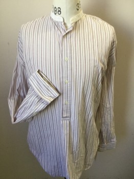 Chevalier Creations, White, Red Burgundy, Cotton, Stripes, Button Front, Collar Band, Long Sleeves, French Cuff