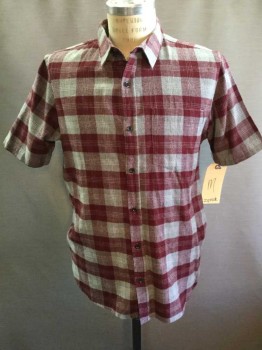 ZIPCODE, Red Burgundy, Gray, Cotton, Plaid, Flannel, S/S, B.F., C.A., 1 Pckt,