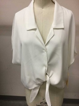 Shine Star, Cream, Polyester, Collar Attached,  Button Front, Cap Sleeves, Self Tie Front