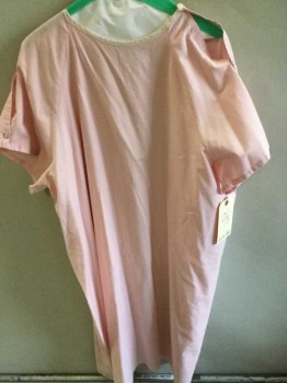Unisex, Patient Gown, Pink, Cotton, Polyester, Solid, NS, Short Sleeve,  Snap UP SHOULDERS, Lacing/Ties,  See Photo Attached,