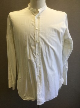 DARCY, Off White, Cotton, Solid, Long Sleeve Button Front, Band Collar, Historical Reproduction, **Panel Has Been Added to Sleeves to Lengthen Them,