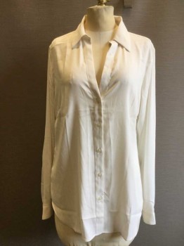 ANN TAYLOR, Off White, Polyester, Solid, Button Front, Collar Attached, Long Sleeves,
