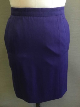 Womens, Skirt, Knee Length, YSL, Purple, Wool, Solid, W 29, Pencil Skirt, 1-1/4" Waistband, 2 Hidden Vertical Slant Pockets